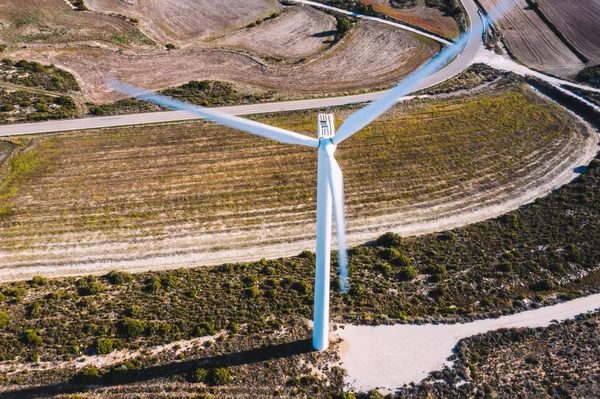 Aerial Scenic View Renewable Windmills Turbines Supplying Cultivation Area Eco — Stock Photo, Image