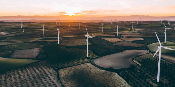 Vista Panorámica Aérea Las Turbinas Molinos Viento Renovables Que Suministran — Foto de Stock