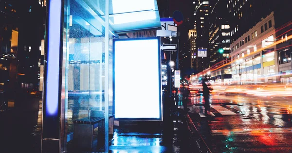 Bus Station Billboard Rainy Night Blank Copy Space Screen Advertising — Stock Photo, Image