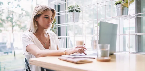 Young Woman Professional Typing New Program Code Creating Web Page — Stock Photo, Image