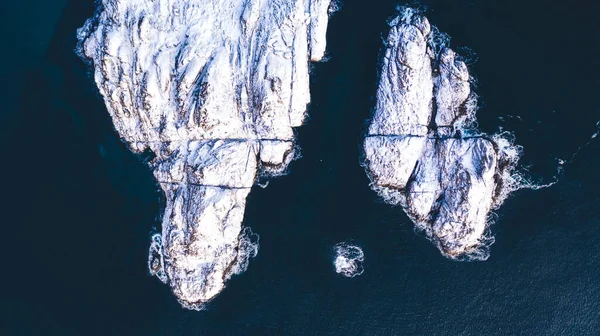 Impresionante Vista Pájaro Las Montañas Fiordos Cubiertas Nieve Invierno Vista —  Fotos de Stock