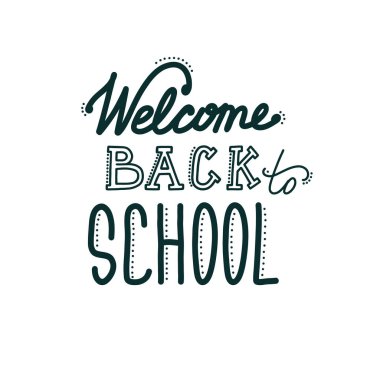 Harflerle okul pankartımıza dönelim. El yazması. Karalama biçiminde vektör illüstrasyonu