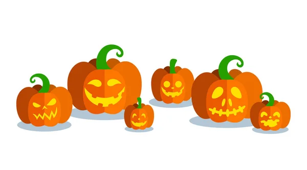Citrouilles d'Halloween de différentes formes. Bannière horizontale avec citrouilles. Illustration vectorielle. — Image vectorielle