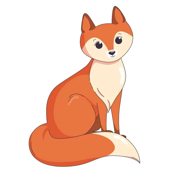 Zittende rode vos met bossige staart op witte achtergrond. Vector illustratie in schattige cartoon stijl — Stockvector