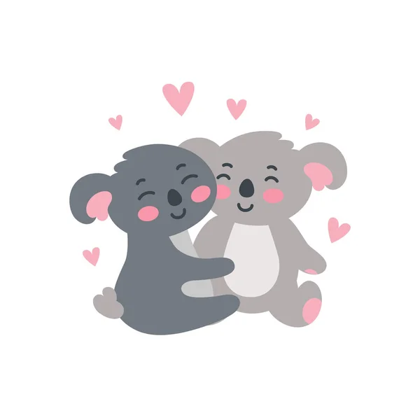 Koala familie set. Gelukkige kinderen knuffelen elkaar. Vectorillustratie — Stockvector