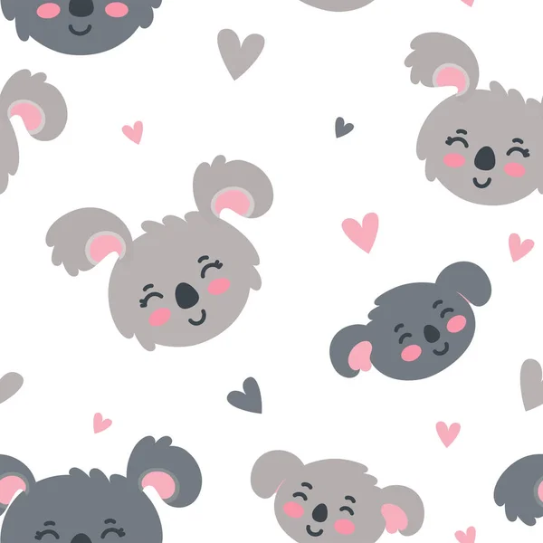 Seamless pattern with koala heads. Happy parents and children. Vector illustration — Stock Vector