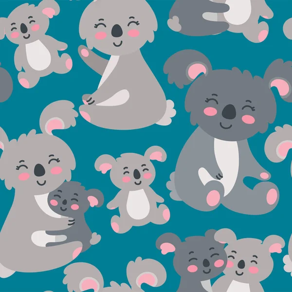 Patrón sin costuras con la familia koala. Padres e hijos felices. Ilustración vectorial — Archivo Imágenes Vectoriales