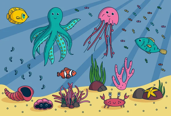 Animales marinos. Ilustración vectorial — Vector de stock