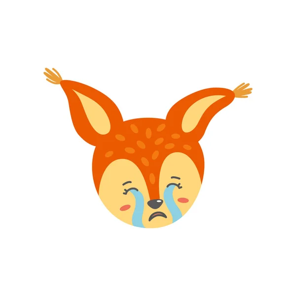울고 슬픈 다람쥐는 이모티콘처럼 얼굴을 붉힌다. 평평 한 형태의 벡터 삽화 — 스톡 벡터