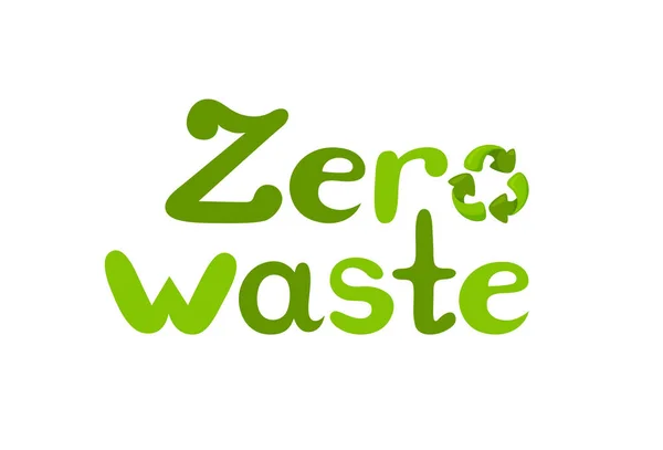 Handgezeichnete Zero-Waste-Inschrift mit Recycling-Zeichen. Vektordarstellung isoliert auf weißem Hintergrund — Stockvektor