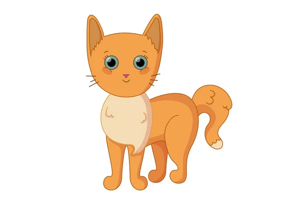 Chat rouge avec queue duveteuse. Illustration vectorielle dans le style de dessin animé mignon — Image vectorielle