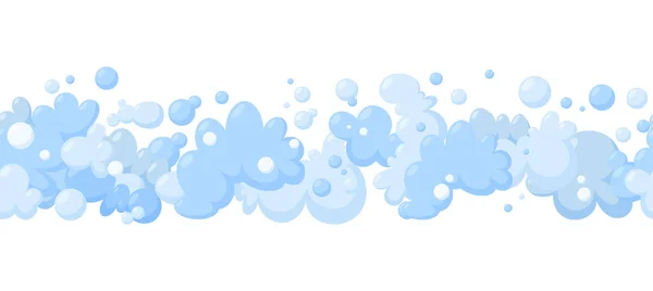 Пена из мыла или облаков. Горизонтальный бесшовный рисунок на белом фоне. Голубая пена и пузырьки для очистки. Векторная иллюстрация — стоковый вектор