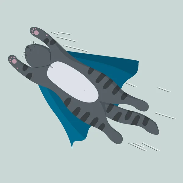 Supercat volant tabby en cape bleu vif — Image vectorielle