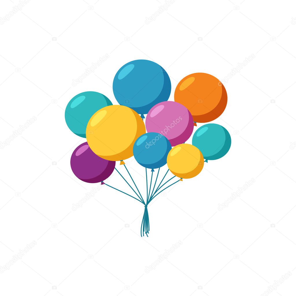 Flying balloons for a holiday celebration. Bunch of helium balloons. Vector illustration