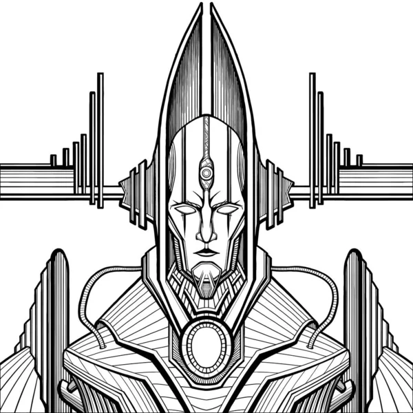 Mechanische Figur Großaufnahme Riesen Cyborg Oder Roboter Alien Soldat Rüstung — Stockvektor