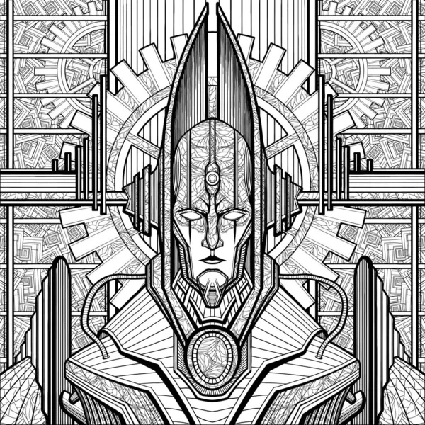 Μηχανικός Χαρακτήρας Γκρο Πλαν Cyborg Ρομπότ Lord Time Φαρδείς Ώμους — Διανυσματικό Αρχείο