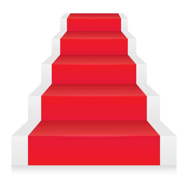 Staircase with red carpet. Red stairs Stage podium with 5 steps. Vector illustration isolated on white background eps10