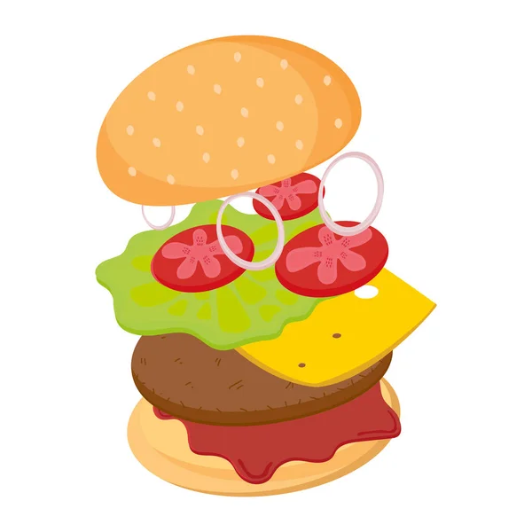 Hamburger Ingredients Classic American Cheeseburger Lettuce Tomato Onion Cheese Meat — Stock Vector