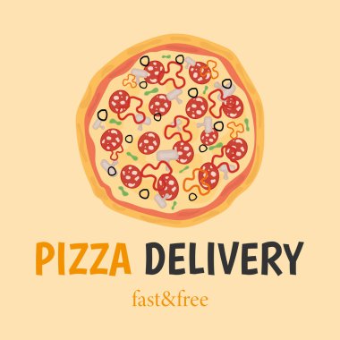   Pizza teslimatı Çevrimiçi dağıtım hizmeti kavramı. Pankart, kart. Hızlı ve özgür. Vektör illüstrasyonu