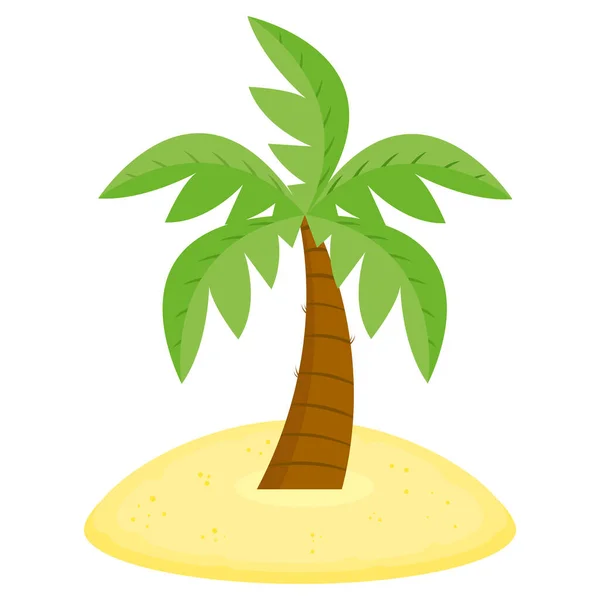 Palmeira Com Folhas Verdes Uma Ilha Areia Desenhos Animados Plano — Vetor de Stock