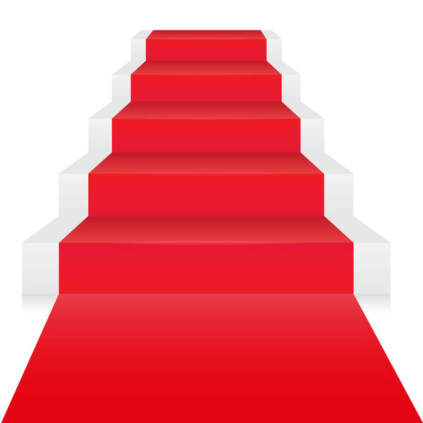 Stairs with red carpet. Staircase with five steps and a red carpet. Vector illustration isolated on white background.