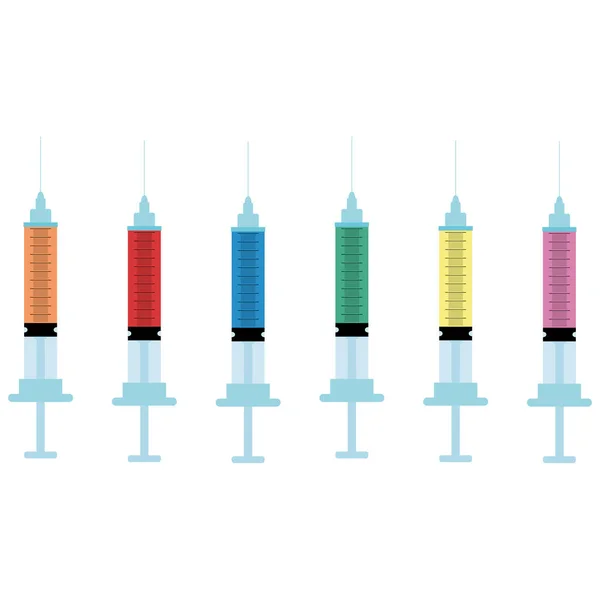 Значок Шприца Набор Разноцветных Шприцев Лекарствами Шприц Вакциной Против Коронавируса — стоковый вектор