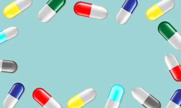 Лекарства Красочные Таблетки Бесшовный Узор Зеленый Фон — стоковый вектор
