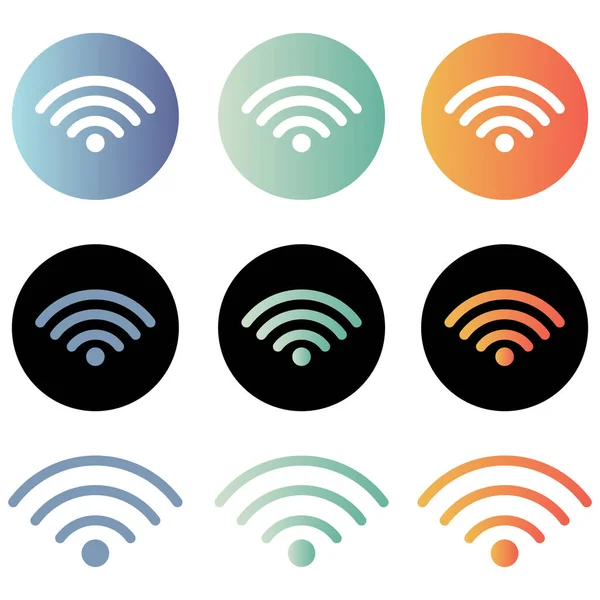 Ronda Gradiente Colorido Inalámbrico Wifi Iconos Conjunto Wifi Gratuito Botón — Vector de stock