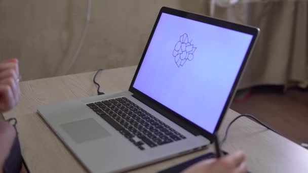 Desainer grafis yang bekerja dengan tablet dan pensil, melukis ilustrasi di laptop — Stok Video