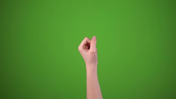 Zeige mit der Hand nach rechts, links und rechts, grüner Bildschirm — Stockvideo