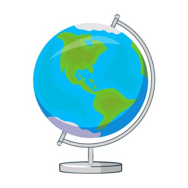 Globe School Tedarik beyaz arka plan. İzole edilmiş. Okul temasına dönelim. Düz vektör illüstrasyonu.