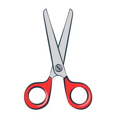 Makas ver. Okul malzemeleri izole edildi. Okul temasına dönelim. Düz vektör illüstrasyonu.