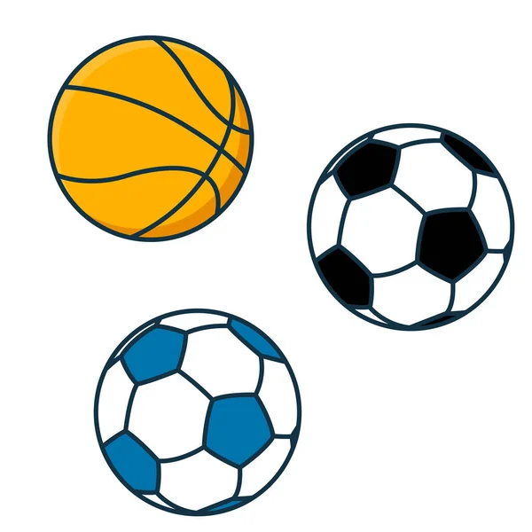 Flat Sports Balls Vector Set Soccer Baseball Football Game Isolated — Stock Vector