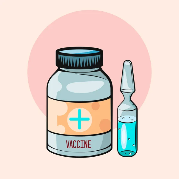 Concetto Vaccinazione Vaccino Fiala Siringa Con Vaccino Illustrazione Vettoriale Cartone — Vettoriale Stock