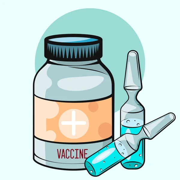 Concepto Vacunación Vacuna Ampolla Jeringa Con Vacuna Ilustración Vectorial Caricatura — Archivo Imágenes Vectoriales