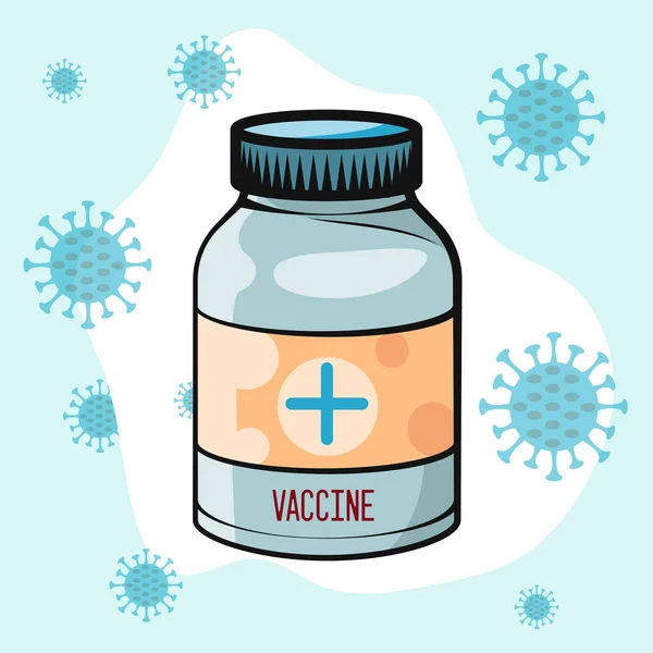 Concepto Vacunación Vacuna Contra Coronavirus Covid Ampolla Jeringa Con Vacuna — Archivo Imágenes Vectoriales