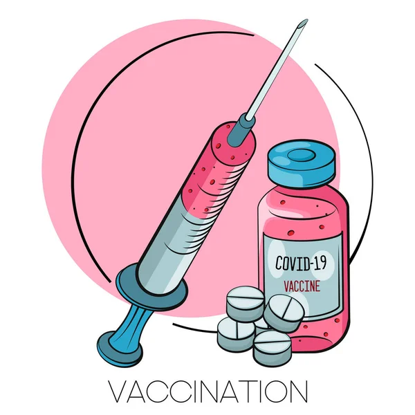 Concetto Vaccinazione Vaccino Coronavirus Covid Fiala Siringa Con Vaccino Illustrazione — Vettoriale Stock