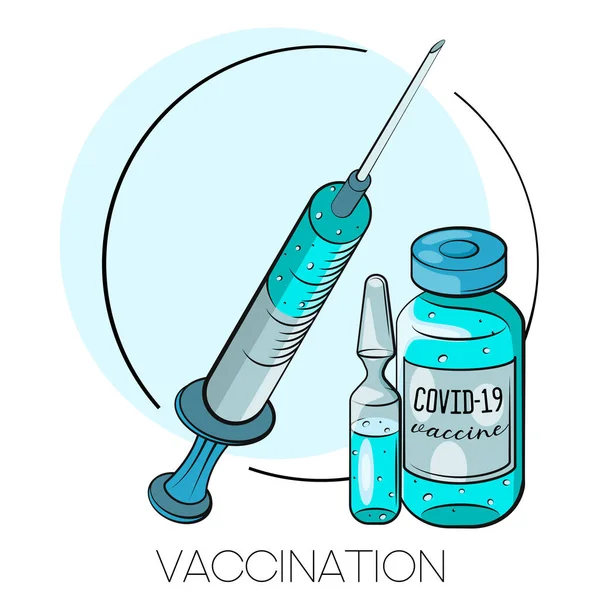 Концепція Вакцинації Коронавірус Covid Вакцина Ampoule Syringe Вакциною Векторна Ілюстрація — стоковий вектор