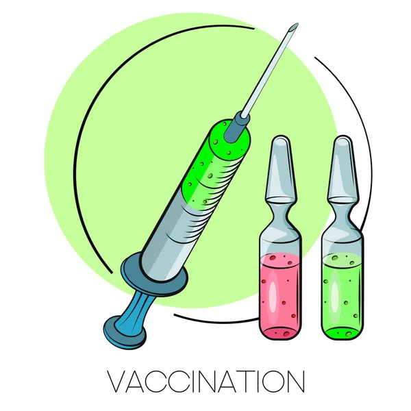Концепция Вакцинации Вакцина Ампула Шприц Вакциной Векторная Иллюстрация Плоская Карикатура — стоковый вектор