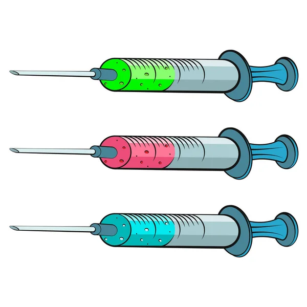 Injektionsvektor Isoliert Medizinische Spritze Mit Nadel Flach Cartoon Illustration Gegengift — Stockvektor