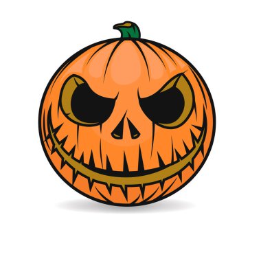 Beyaz arka planda korkunç suratlı Cadılar Bayramı balkabağı. Vektör Çizgi Film İllüstrasyonu. Cadılar Bayramı balkabağı izole. Cadılar Bayramı dekoru. Balkabağı kafa.