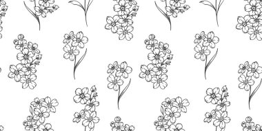 Çiçeksiz desenli Unutmabenekli. Çiçek arkaplanı. Moda Çiçek desenli el çizimi sanat tasarımı. Zarif, kusursuz arka plan minimalist tarzı