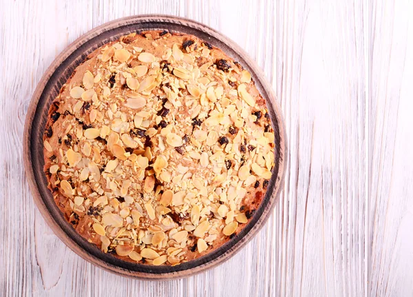 Fruit Cake Almond Topping Board — Stock Photo, Image