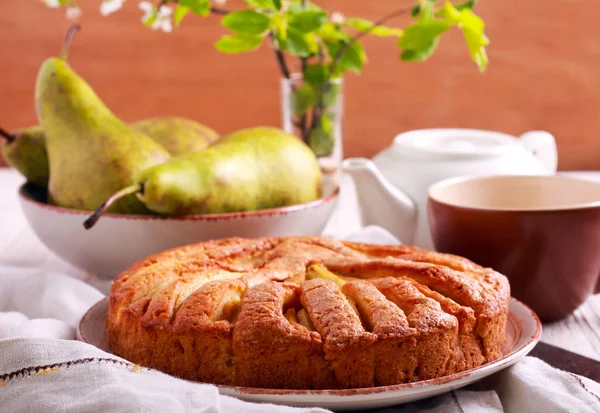 Pastel Pera Servido Mesa — Foto de Stock