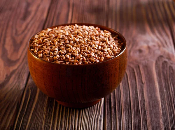 Raw Buckwheat Wooden Bowl — Stock Photo, Image