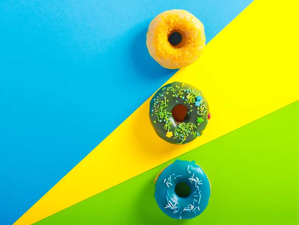 Colorful Donuts Colorful Paper Background Top View — Stock Photo, Image