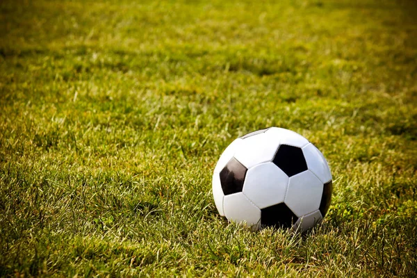 Doğal çim üzerinde siyah beyaz futbol topu