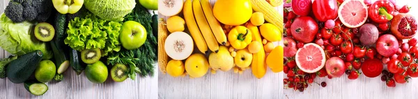 Breiter Rand Grünes Gelbes Und Rotes Gemüse Und Obst — Stockfoto