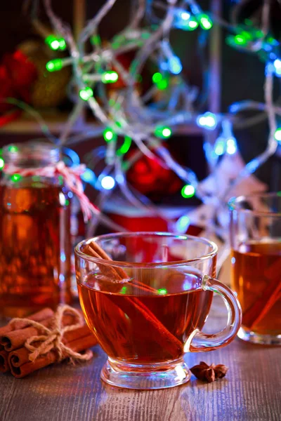 Spicy Fruit Drink Cinnamon Stick Table — Stock Photo, Image