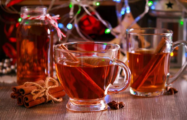 Spicy Fruit Drink Cinnamon Stick Table — Stock Photo, Image